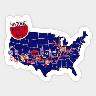 Route 66 map blue Sticker